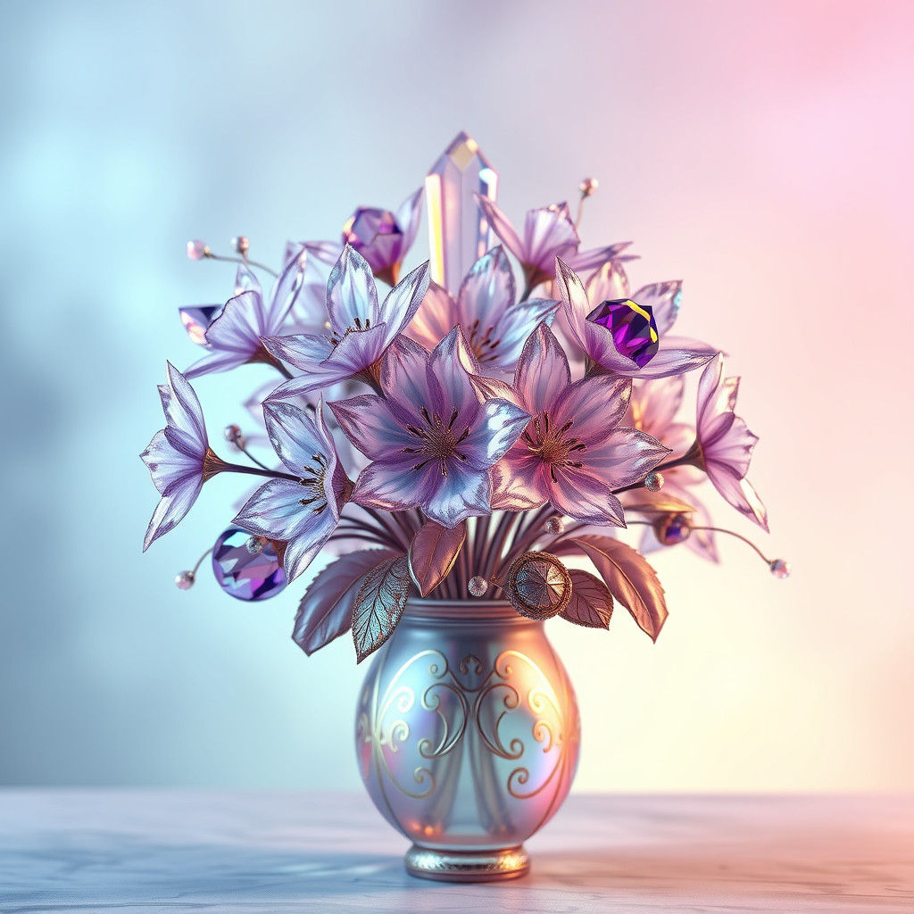 Crystal Flowers in Filigree Vase: Fantasy Concept Art