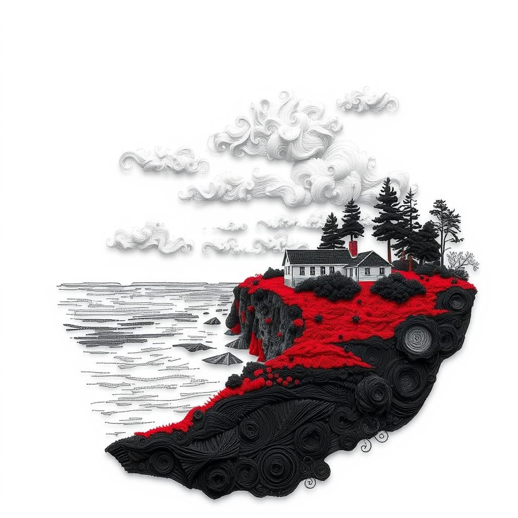 Stylized Coastline Landscape in Double Exposure 3D Painting