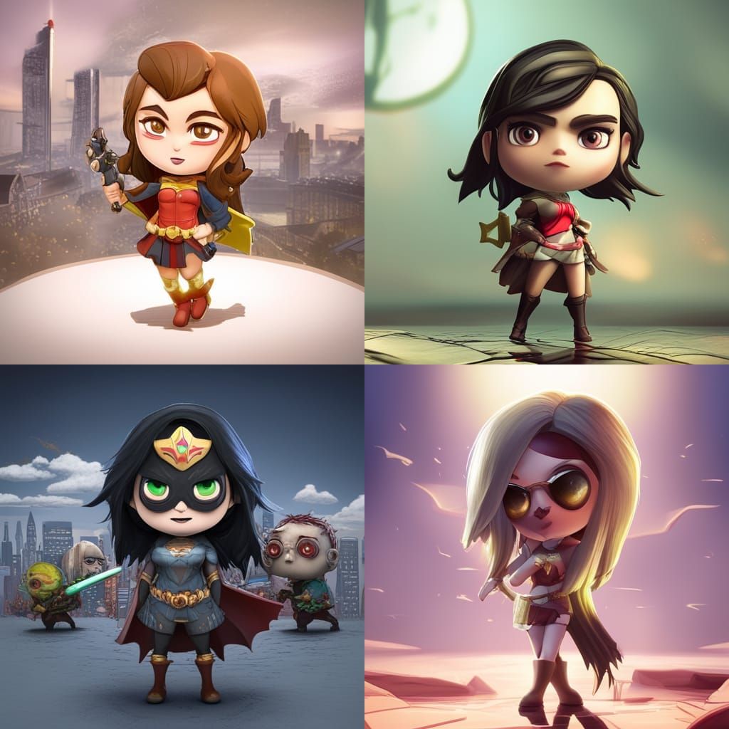 Chibi Batman and Wonder Woman vs. Zombie Horde