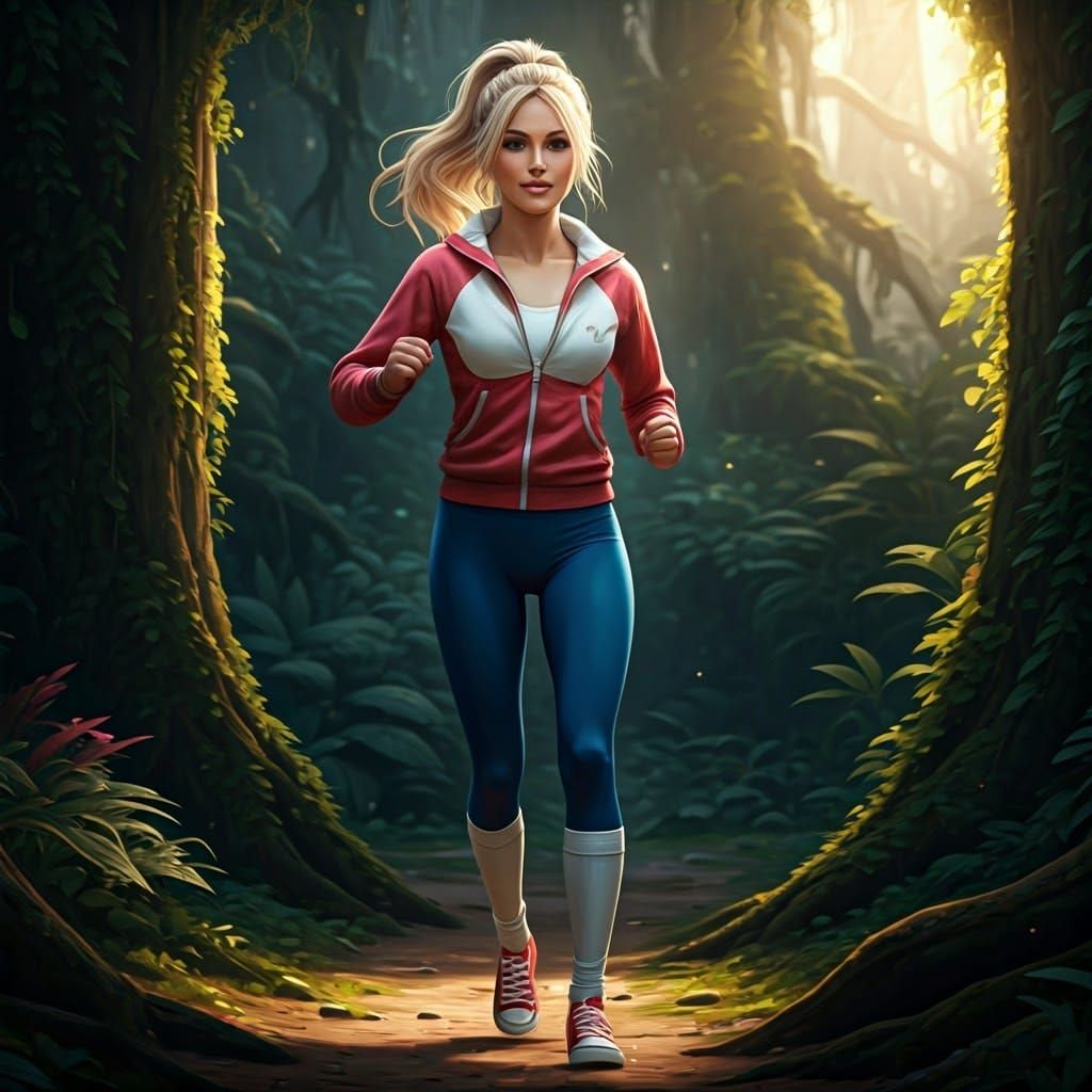 Blonde Woman Runs Through Enchanted Forest