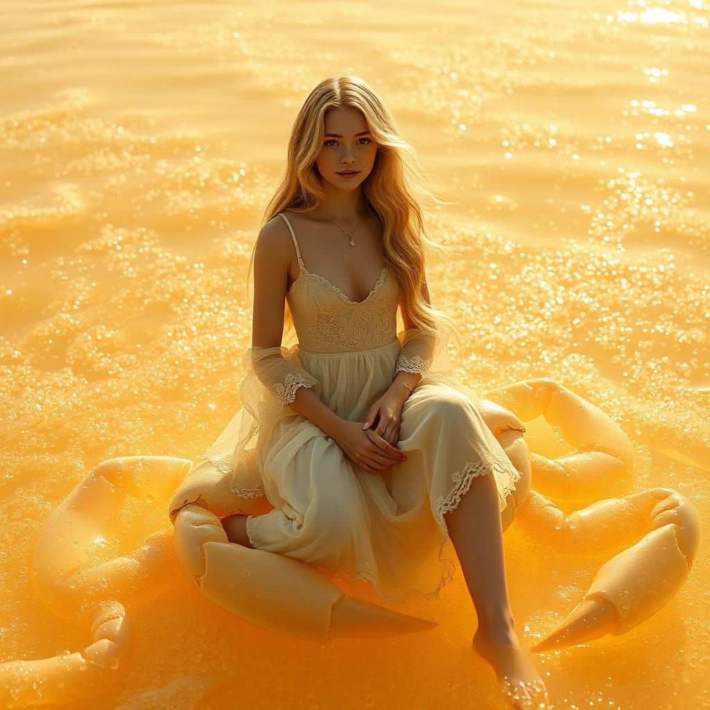 Bohemian Woman on Giant Gummy Crab in Soda Ocean