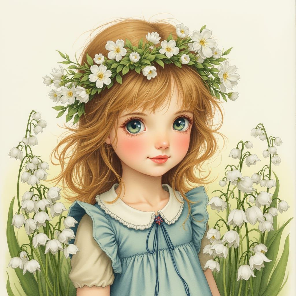 Whimsical Floral Girl in Watercolor Style