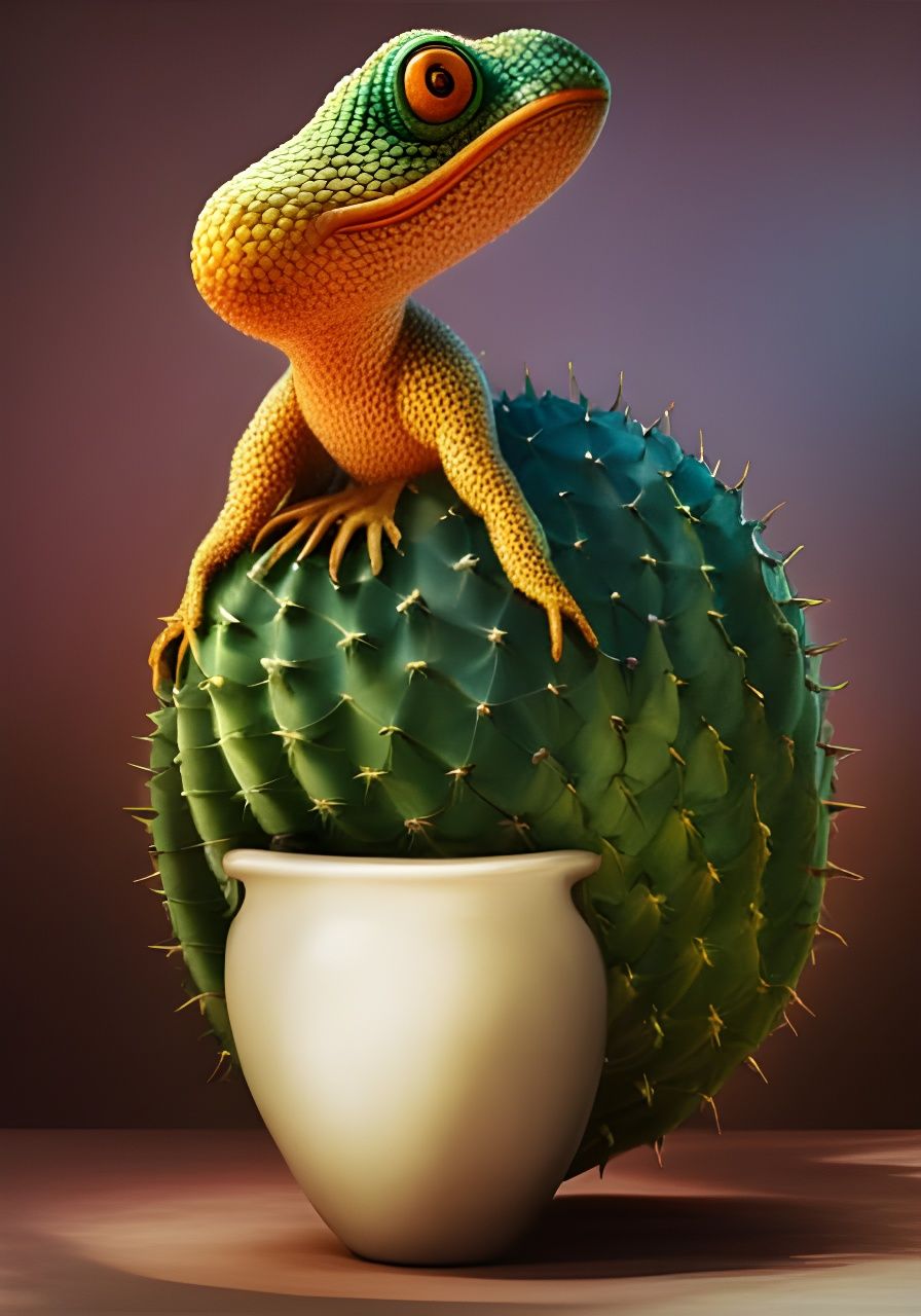 Surreal Cactus Lizard Monster in Vivid Colors