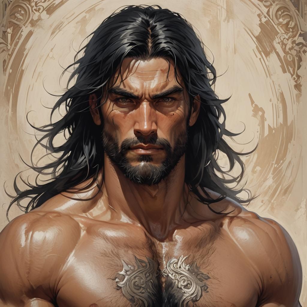 Striking Portrait of Muscular Man in Volumetric Lighting