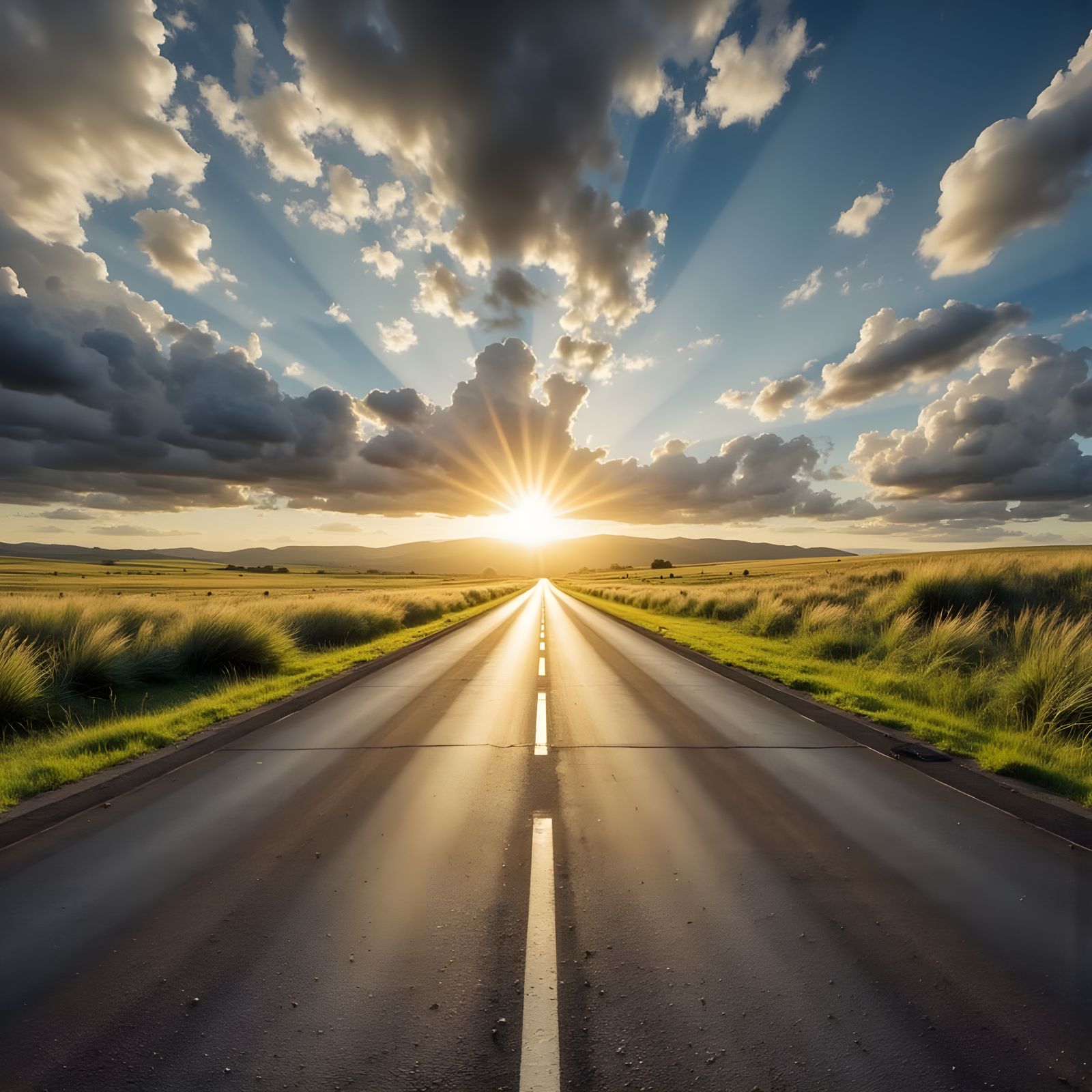 Empty Road to Cloudscape in Painterly Style