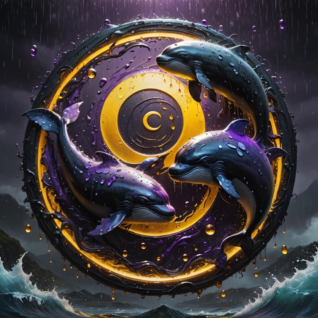 Yin and Yang Whales in Dark Fantasy Style