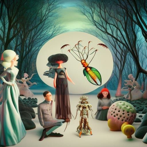 Fashion Girl in Surreal Insect Studio