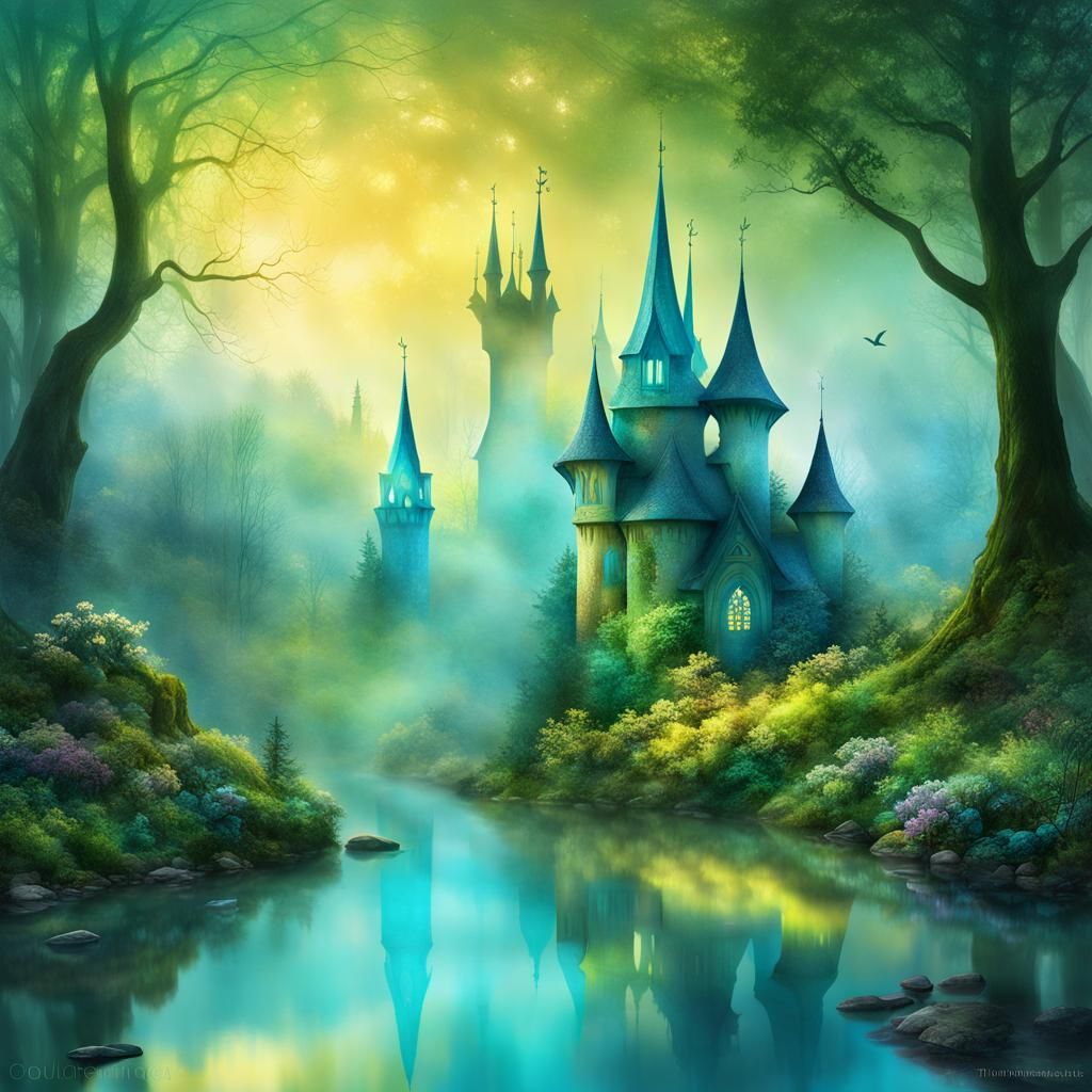 Enchanted Fairy Village in Misty Forest Collage