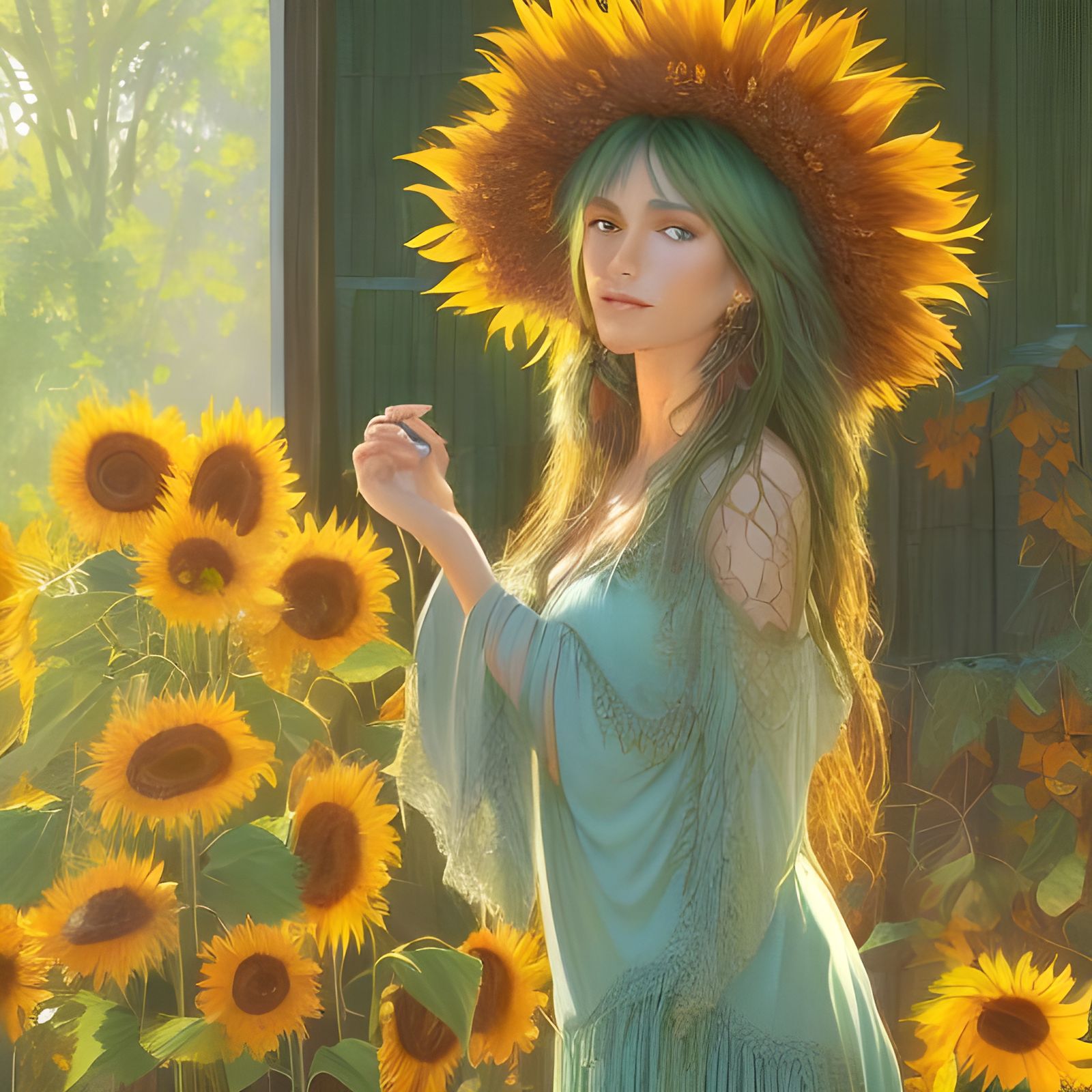 photo of boho style detailed beautiful realistic sunflowers ...