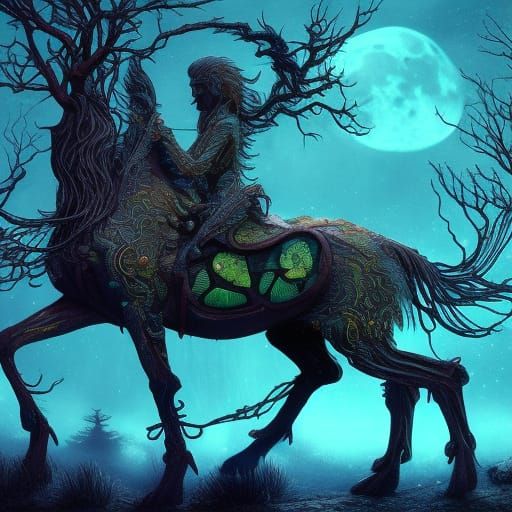 Eerie Horseman in Bioluminescent Wood