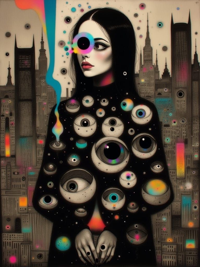 Art Deco Metropolis with Psychedelic Graffiti Elements