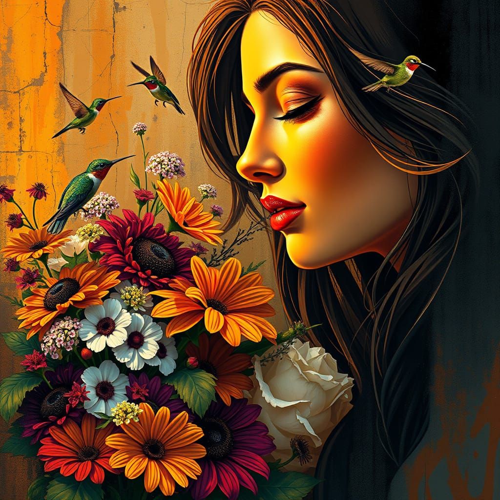 Serene Graffiti Portrait in Vibrant Colors