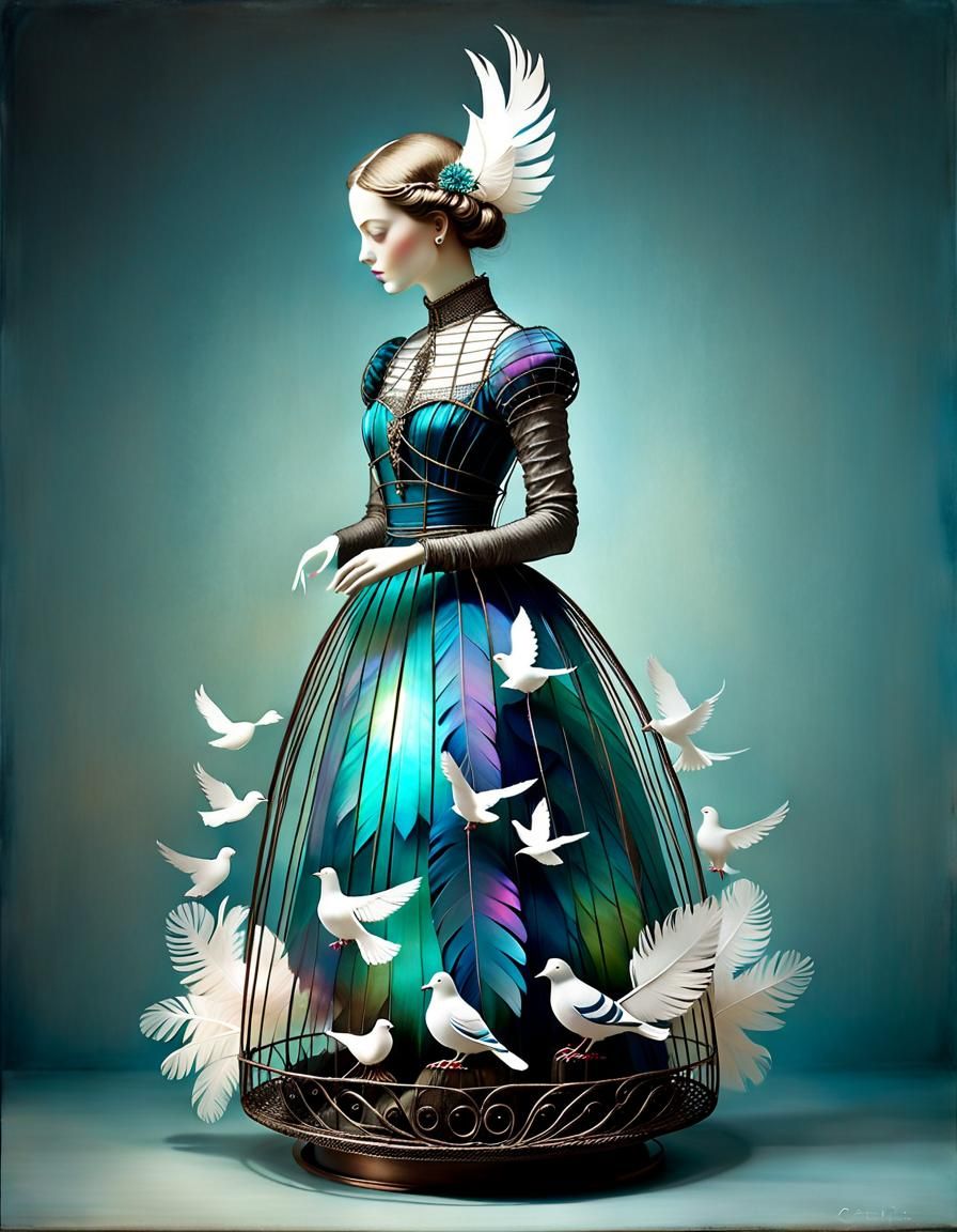 Ethereal Statue Filled with Pigeon Feathers