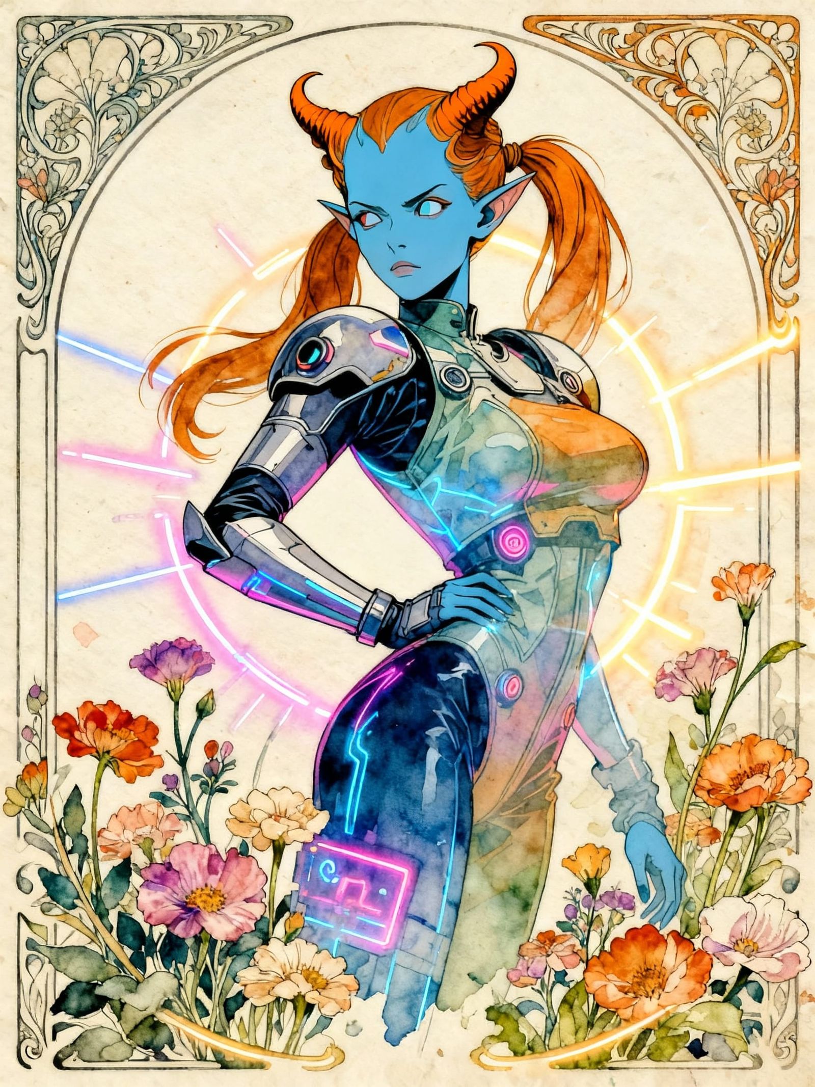 a dynamic figure combining colors from both images, full bod...