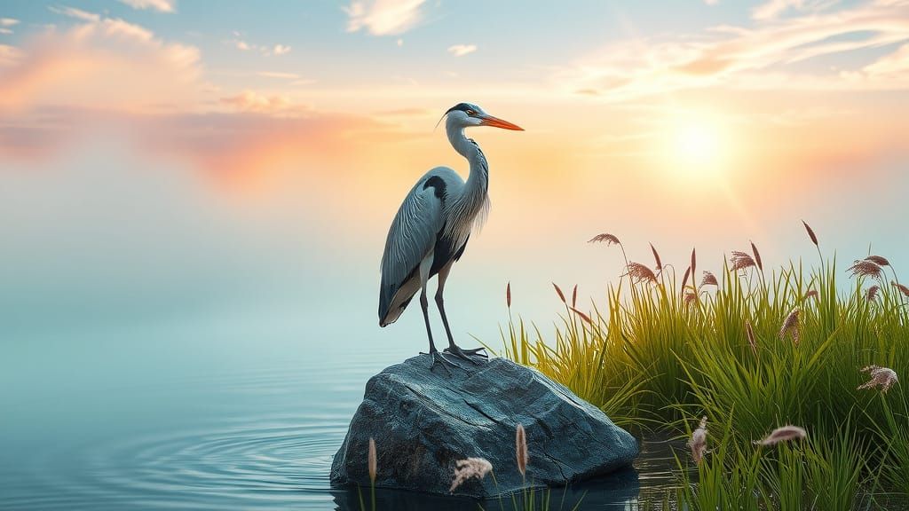 Serenic Sunrise Marsh Scene in Realistic Style