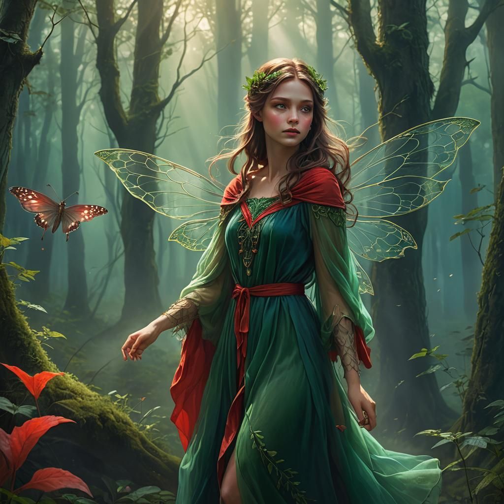 Half-Fairy Lost in Misty Forest: Fantasy Art