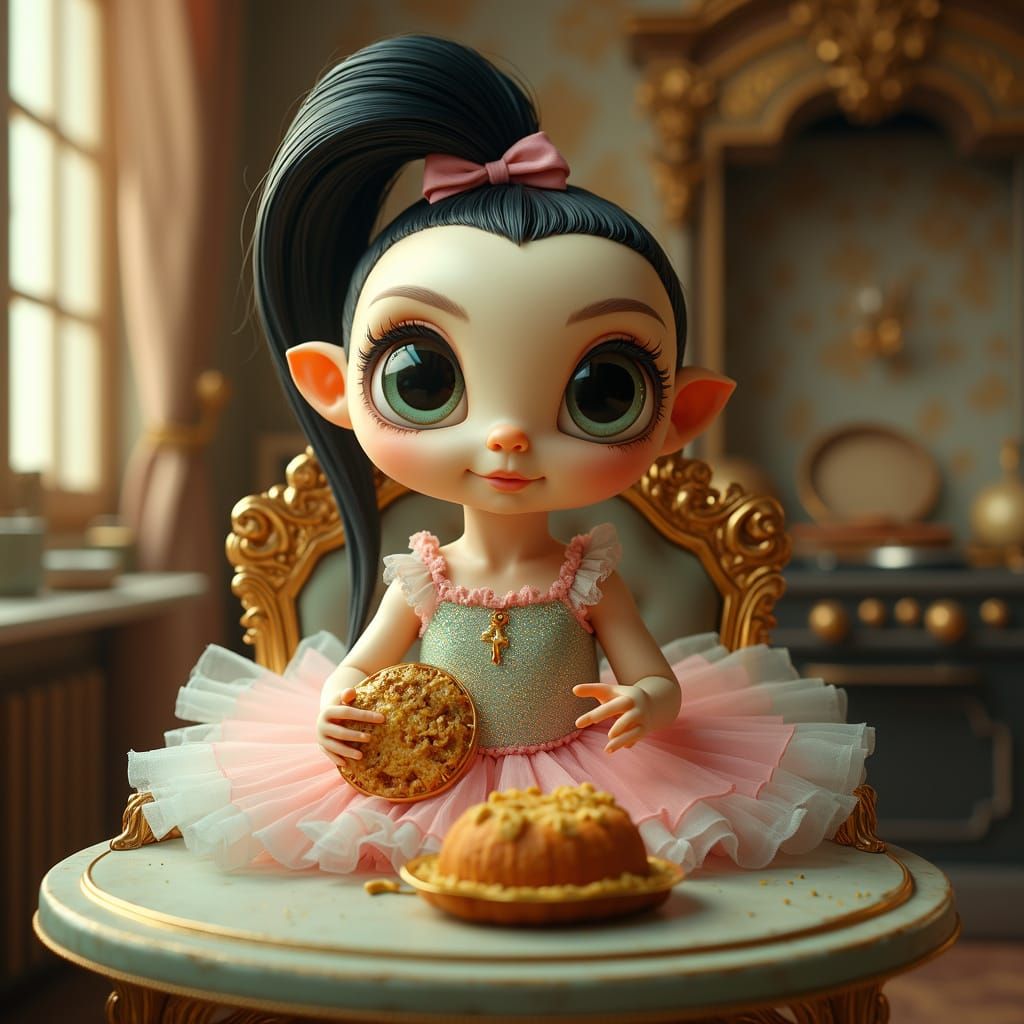 Anthropomorphic Baby Creature in Renaissance Kitchen, Digita...