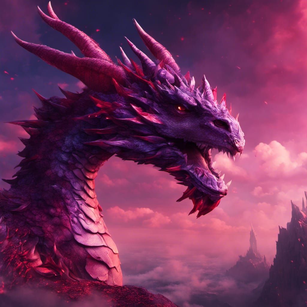 Purple Dragon with Ruby Diamond in Detailed Matte Painting