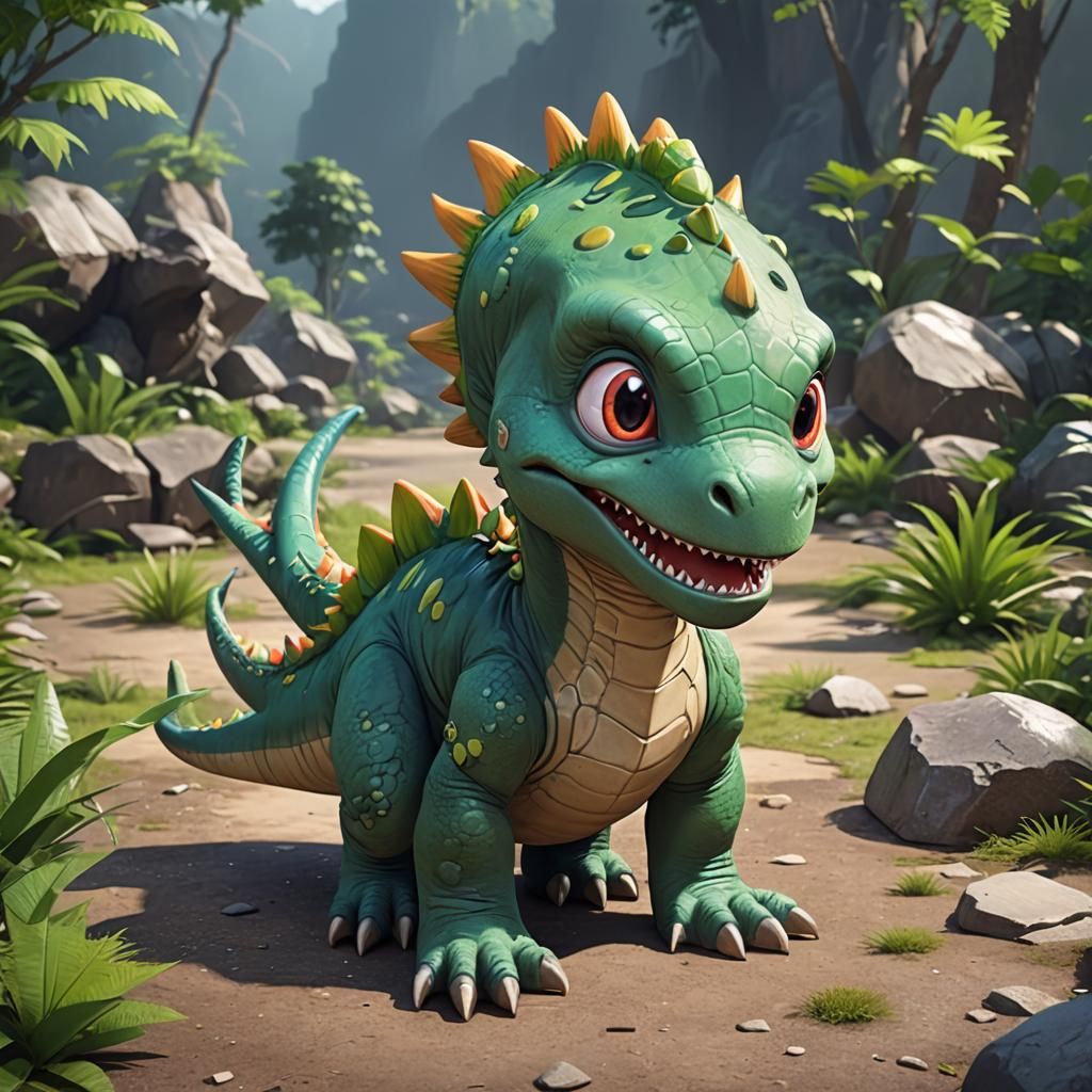 Cute Cartoon Dinosaur in 3D Anime Art
