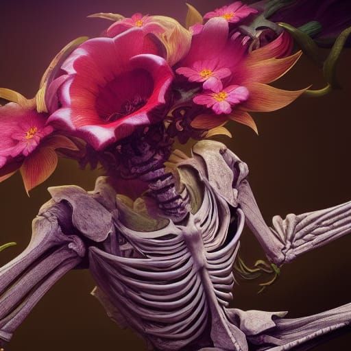 Detailed Skeleton Flower Concept Art in Deep Color