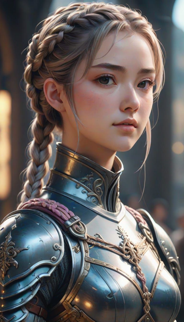 Anime Knight Girl in Glossy Armor