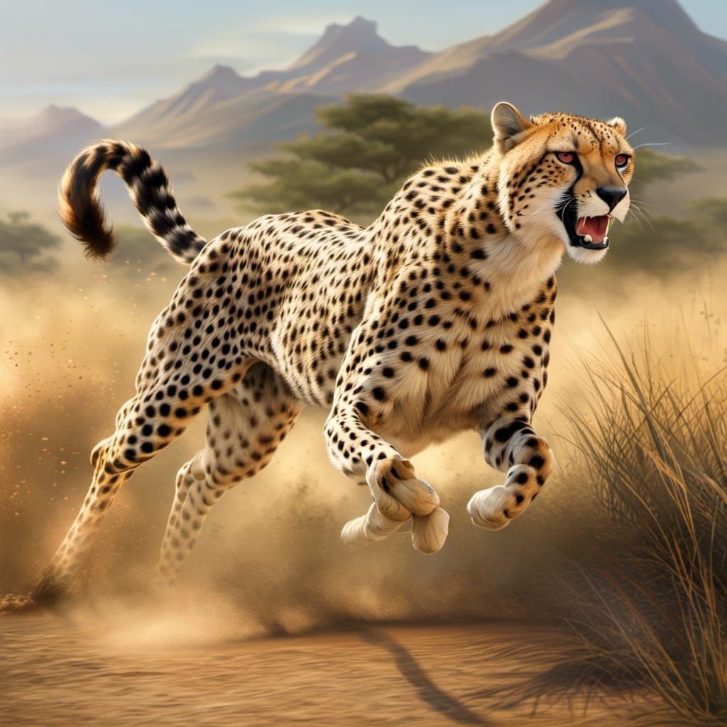 Cheetah Sprinting Across African Savannah, Photorealistic Re...
