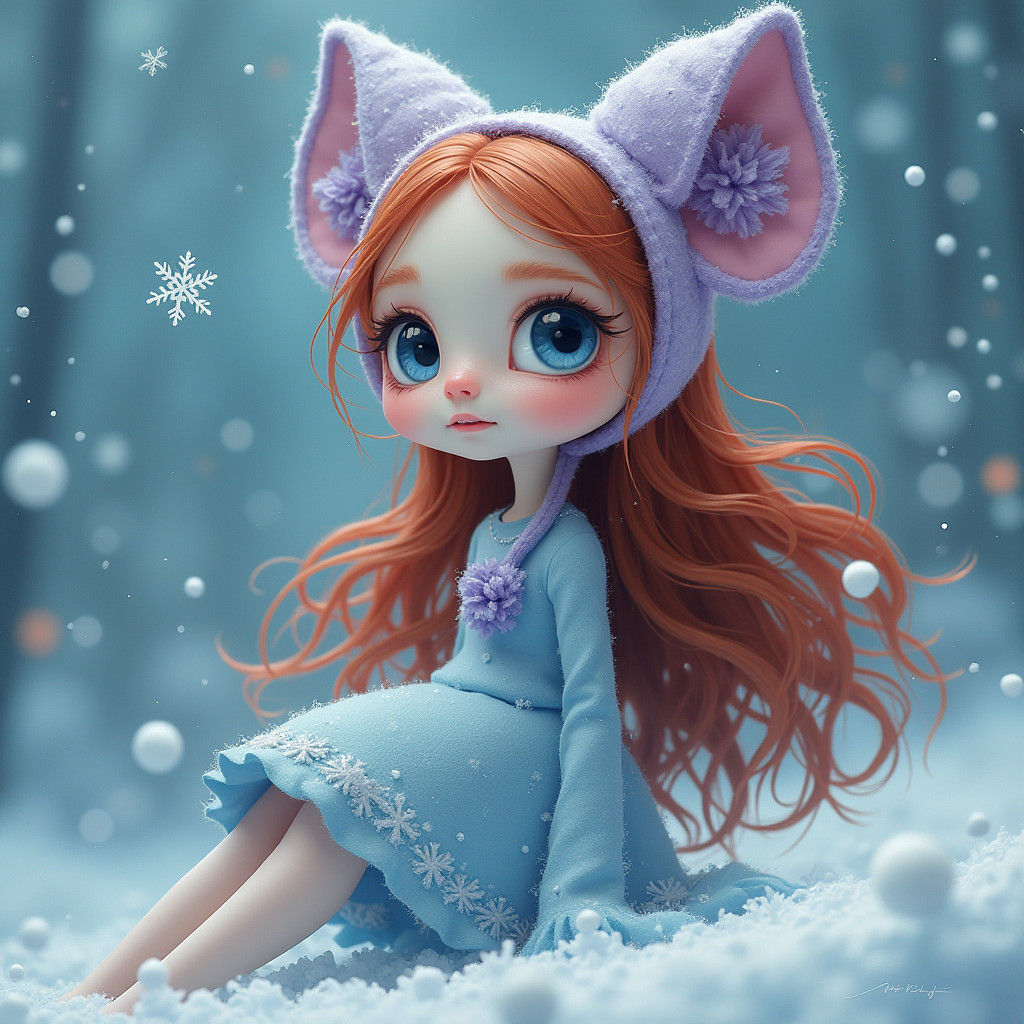 Whimsical Winter Character in Surreal Style