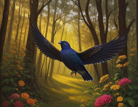 Enchanted Forest Grunge Oil Painting with Whimsical Feline