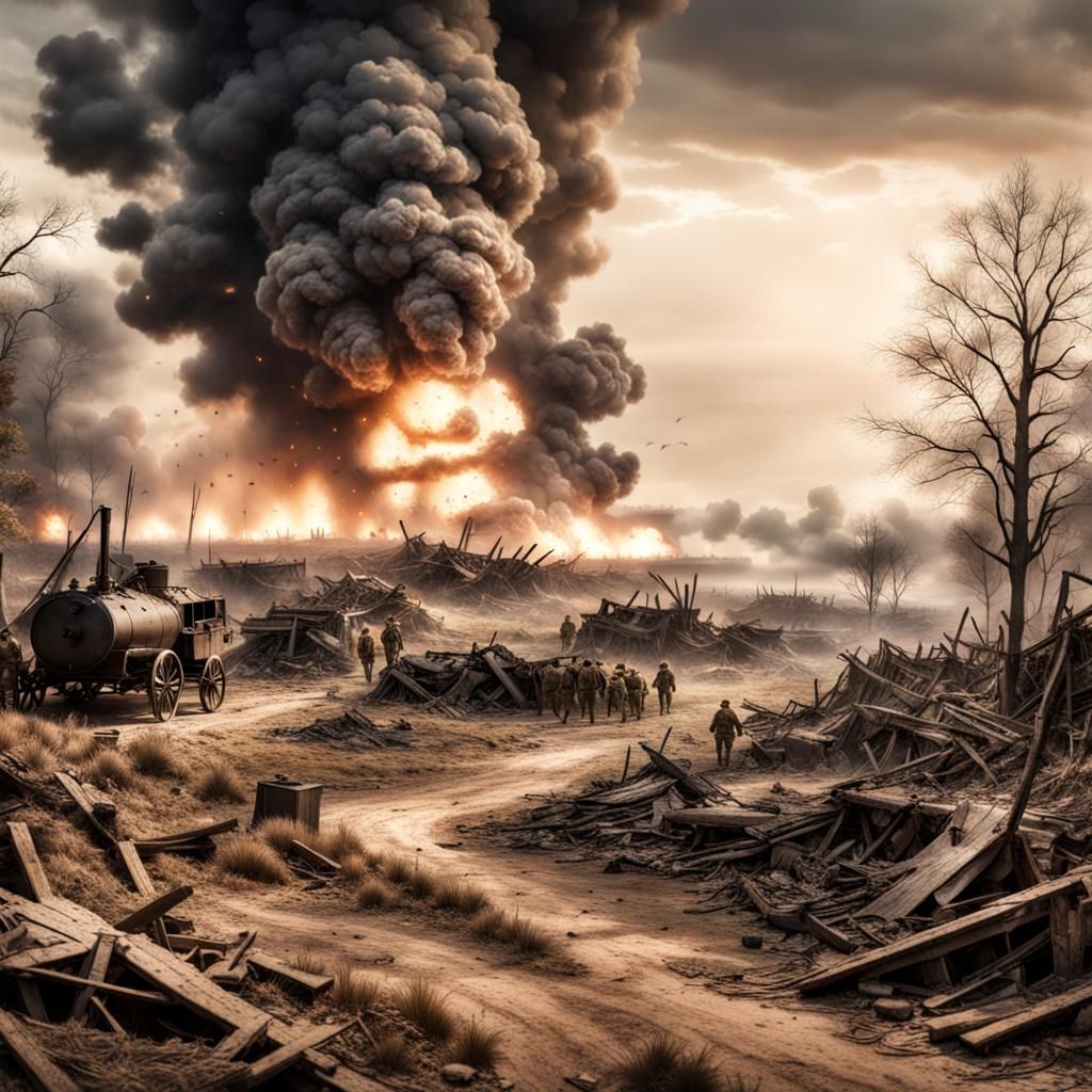 War-Torn Landscape: Explosions in a Hyperrealistic Battlefie...