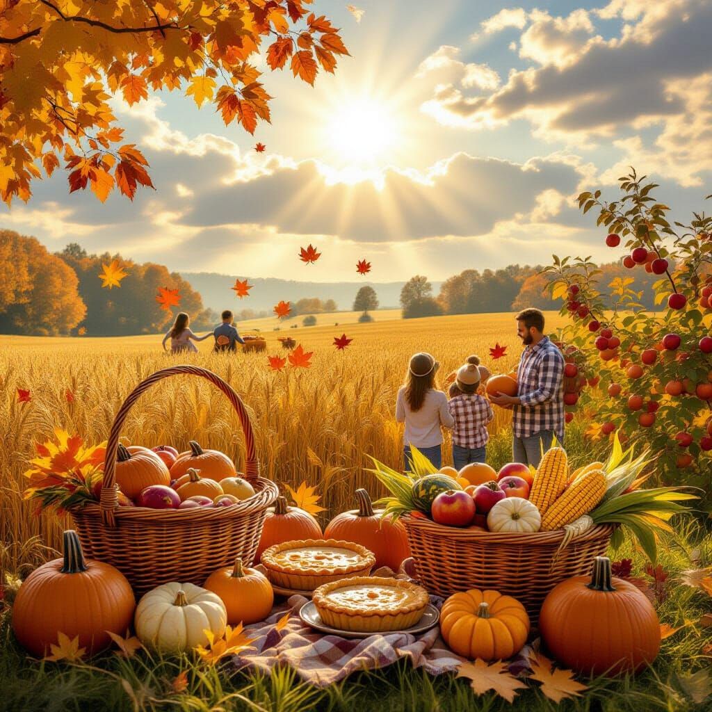 Serene Autumn Harvest Feast with Golden Sunbeams