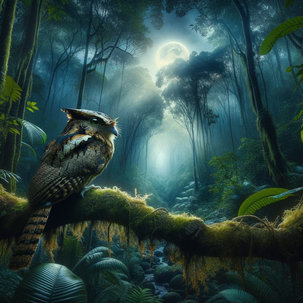 Great Eared Nightjar in Tropical Forest