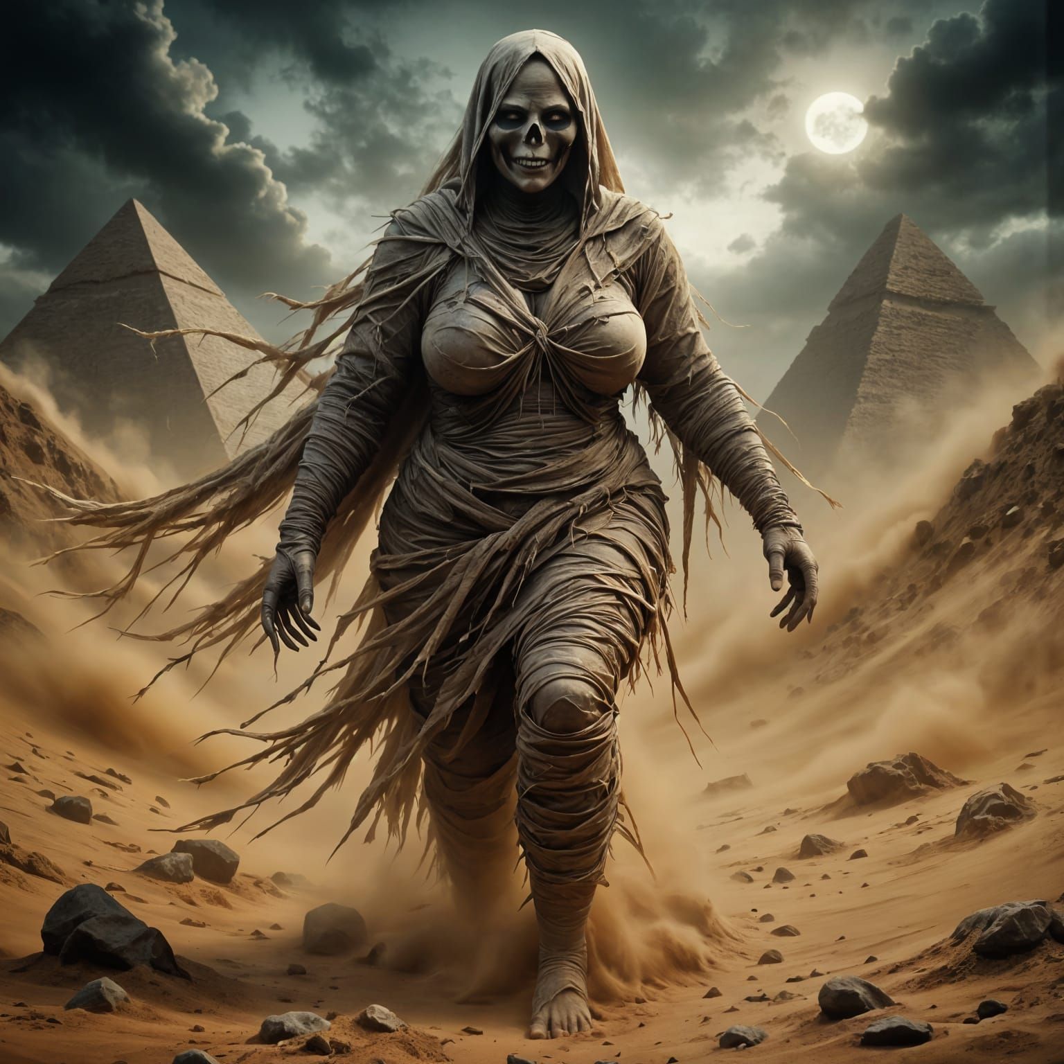 Dark Gooey Mummy Stumbles Through Desert Storm