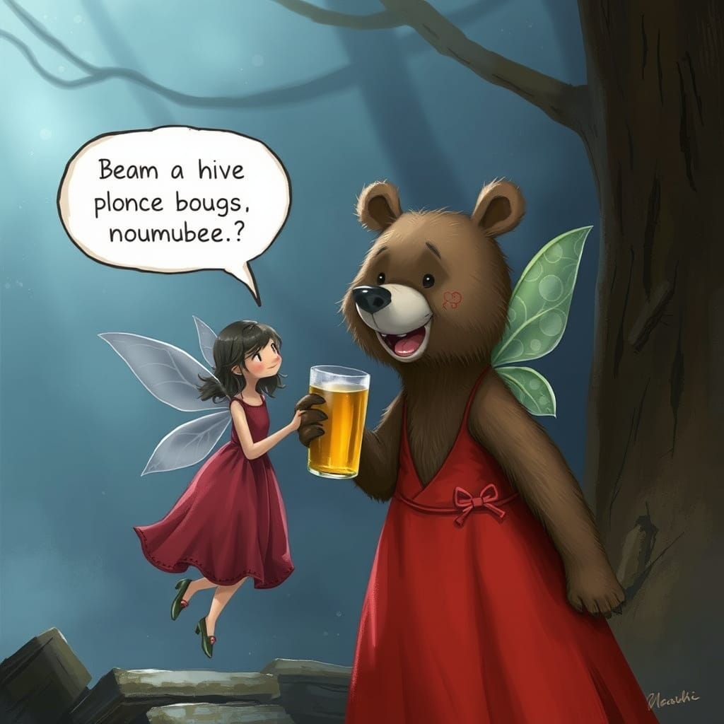 Bear Asks Fairy for Number, Realistic Style