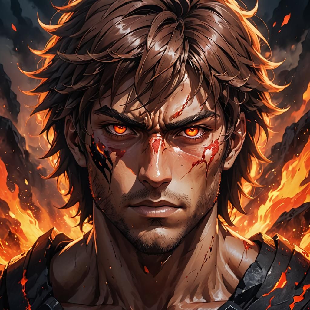 Anime Portrait of Man with Red Eyes