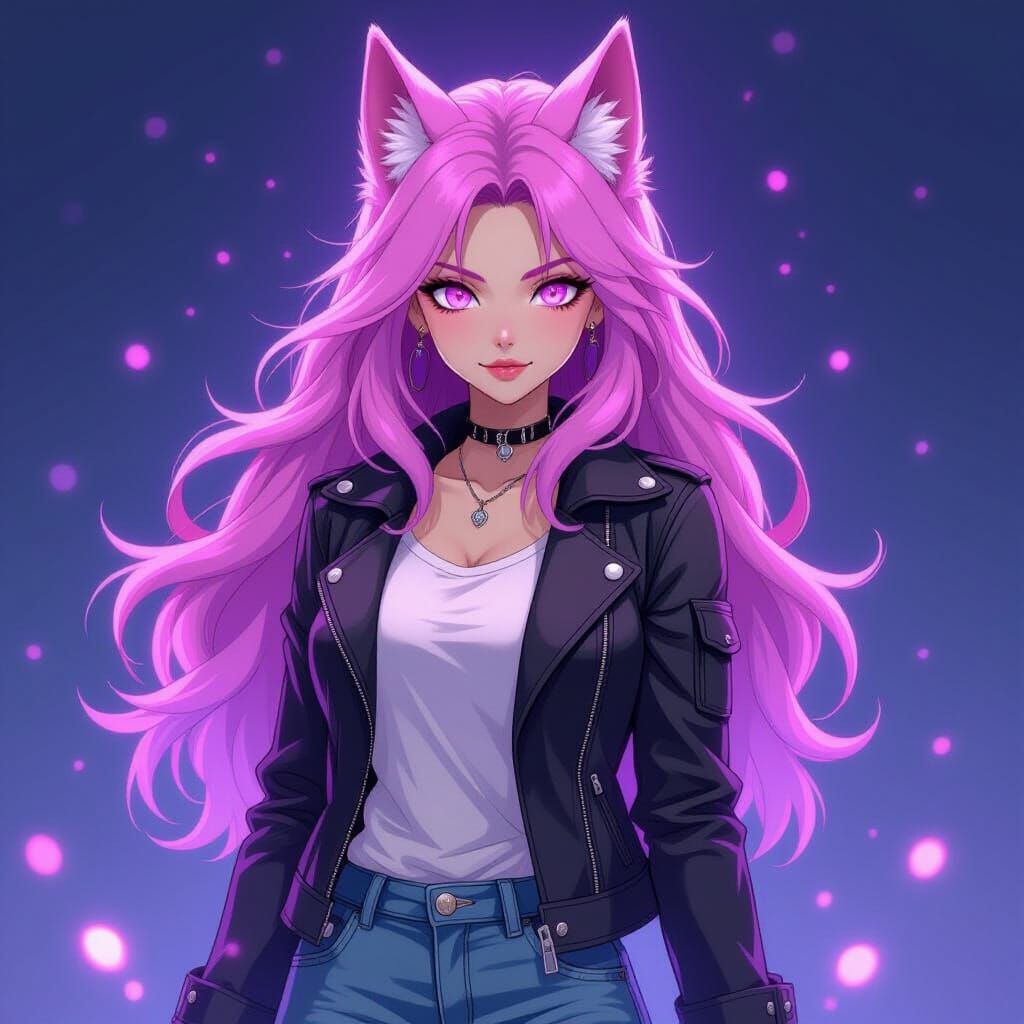 Werewolf Enchantress Under Purple Moonlight in Anime Style