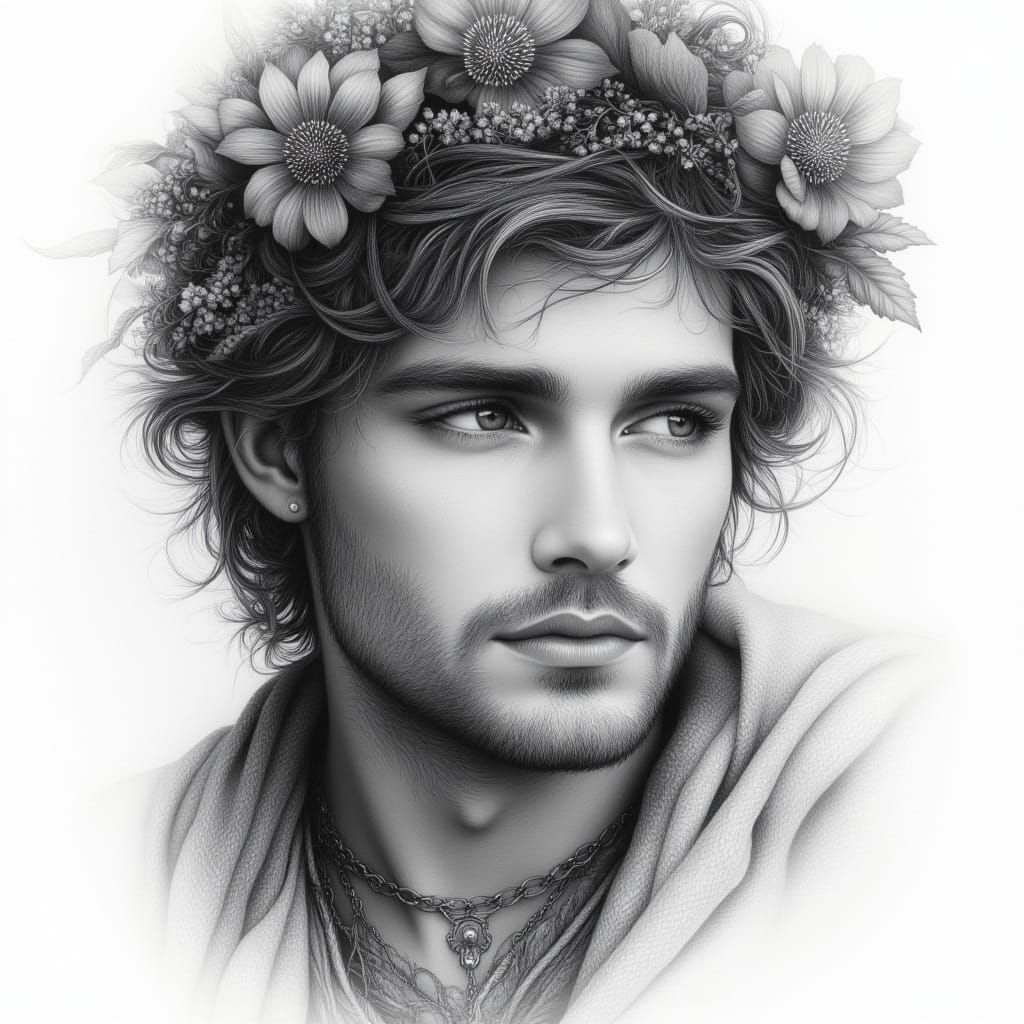 Charcoal Portrait of a Youth in Bohemian Style