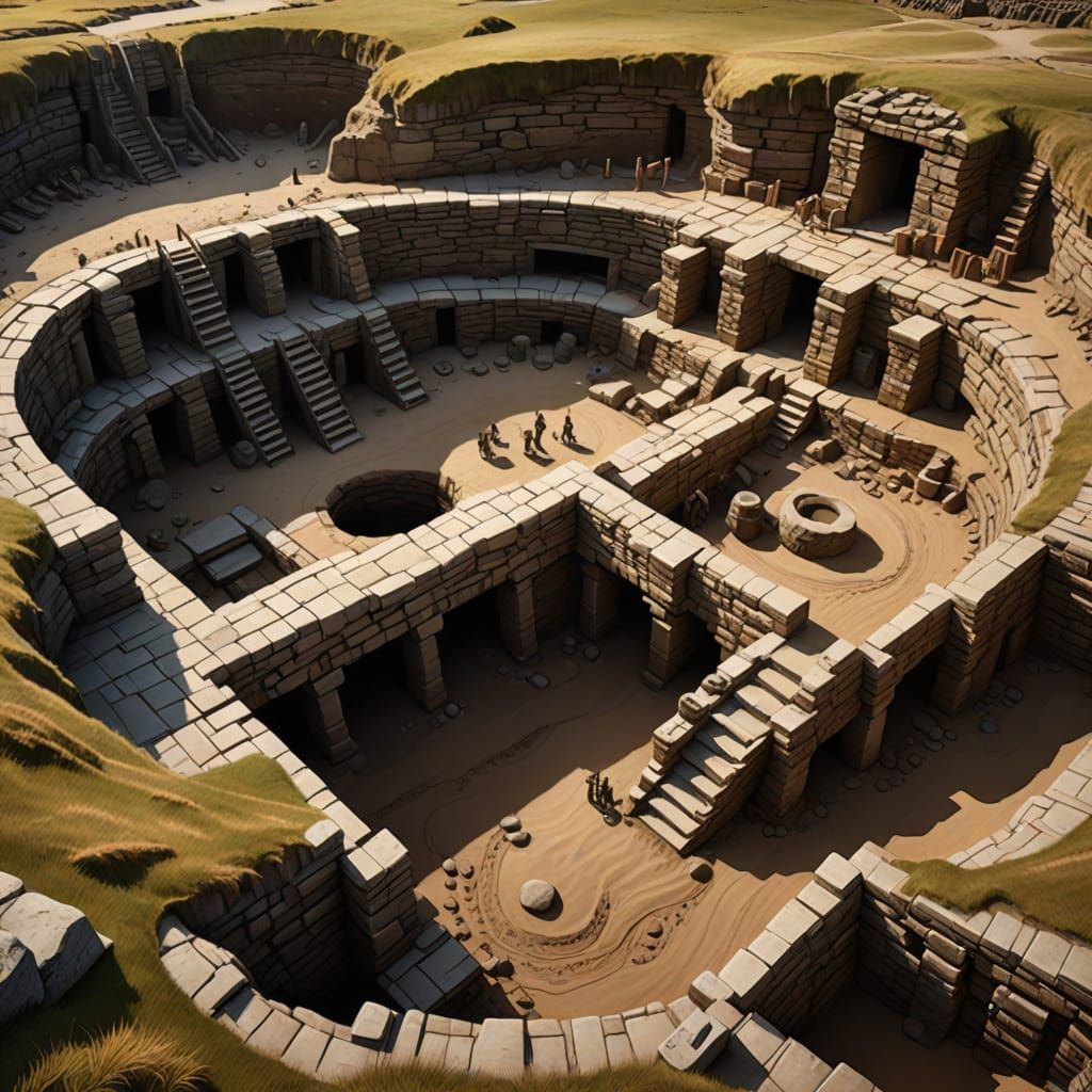 Ancient Skara Brae Excavation in Detailed Illustration