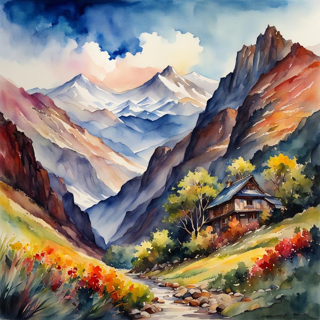 Anime Mountain Landscape in Waterhouse Style