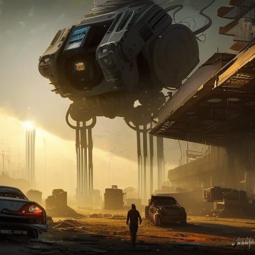 Futuristic Robotic Dystopia at Night