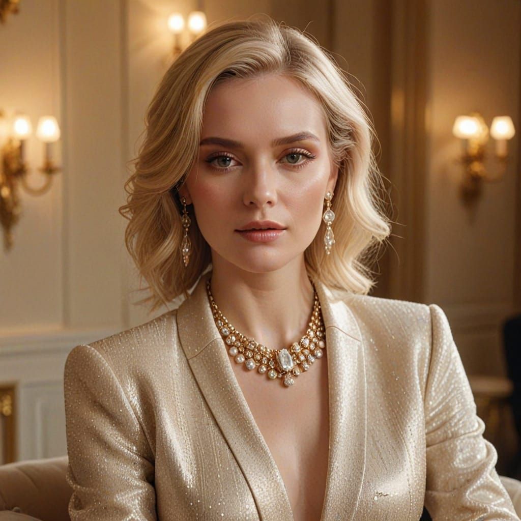 Glamour Portrait of Blonde Woman in Luxury Fashion