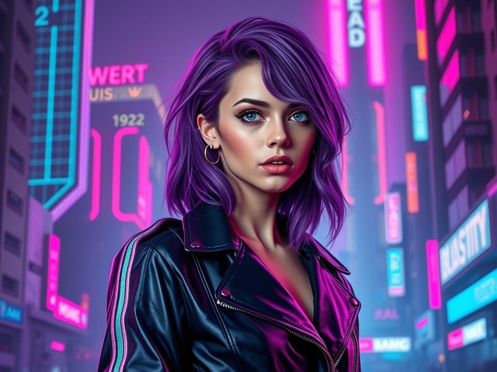 Neon Cityscape Portrait in Retro-Futuristic Style