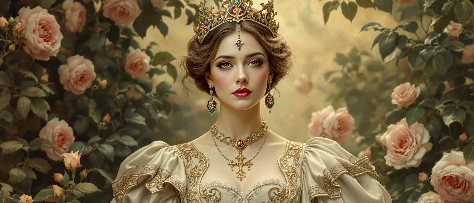 Regal Lady of The Order of The Rose in Pre-Raphaelite Style