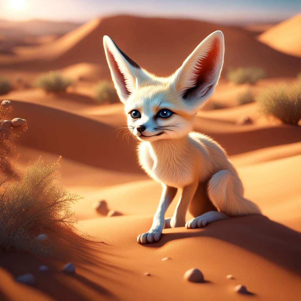 Fennec Fox Playing in Sahara Desert: Fantasy Art