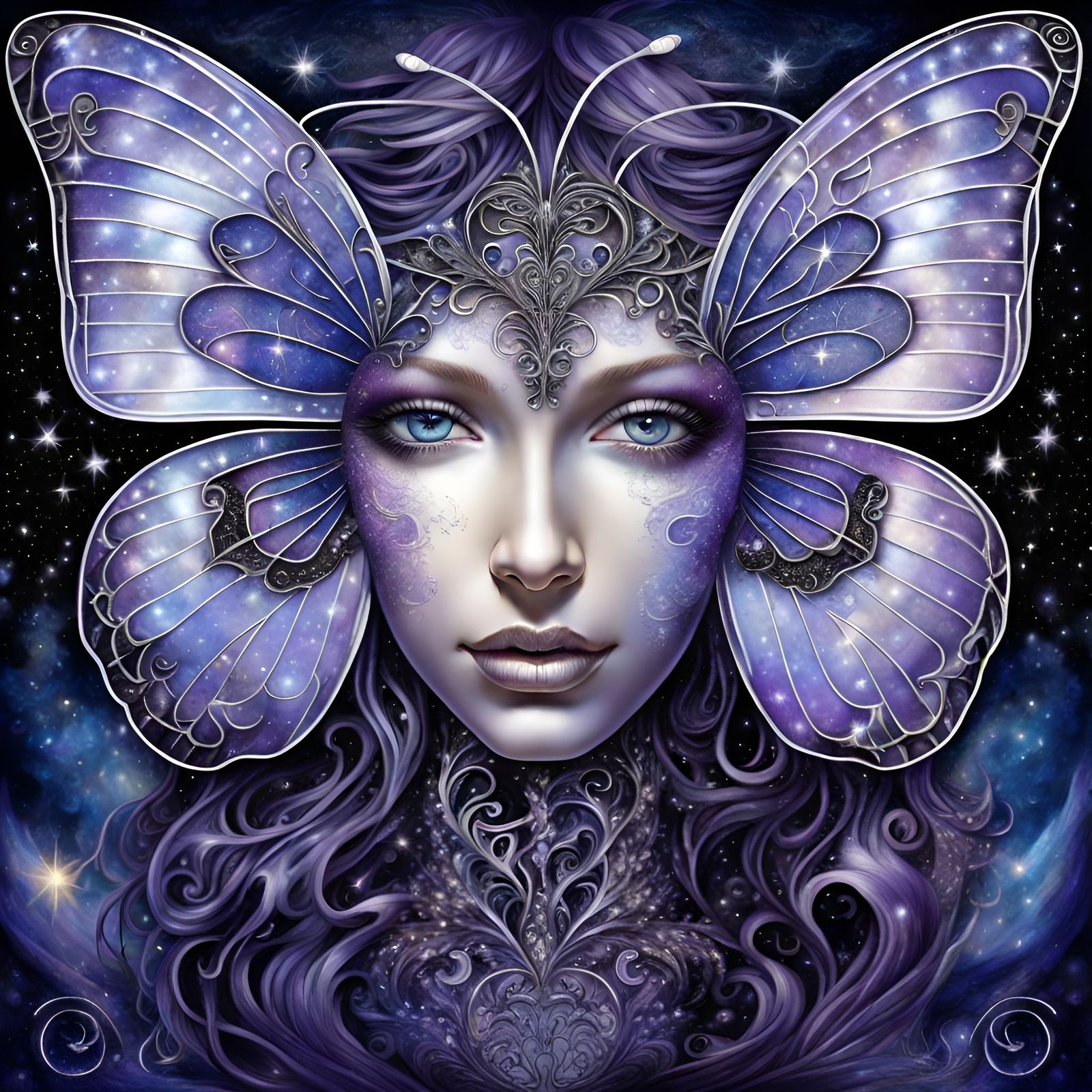 Butterfly with Galaxy Face in Fairytale Style