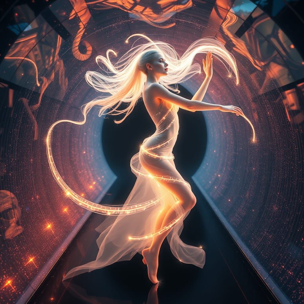 Ethereal Woman Made of Iridescent Laser Light