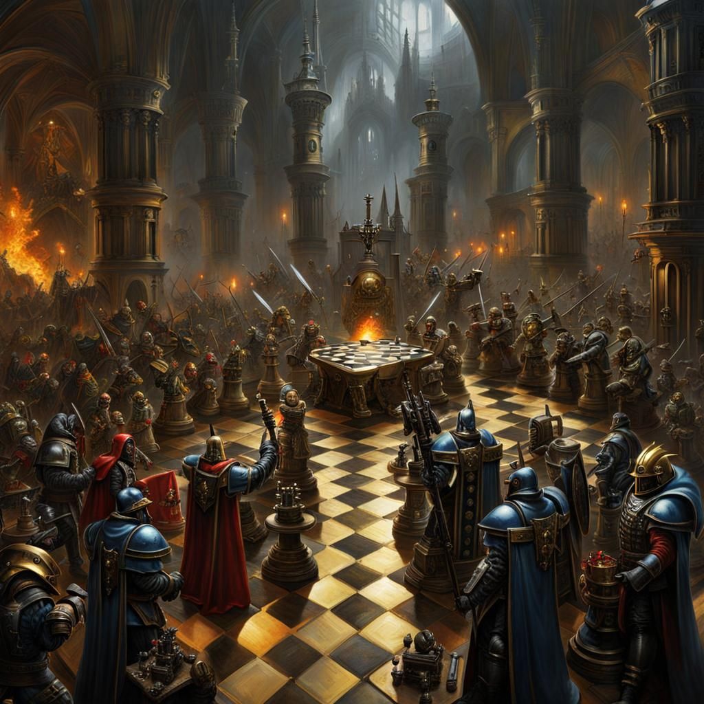 Warhammer 40K Chess Battle in Grimdark Style