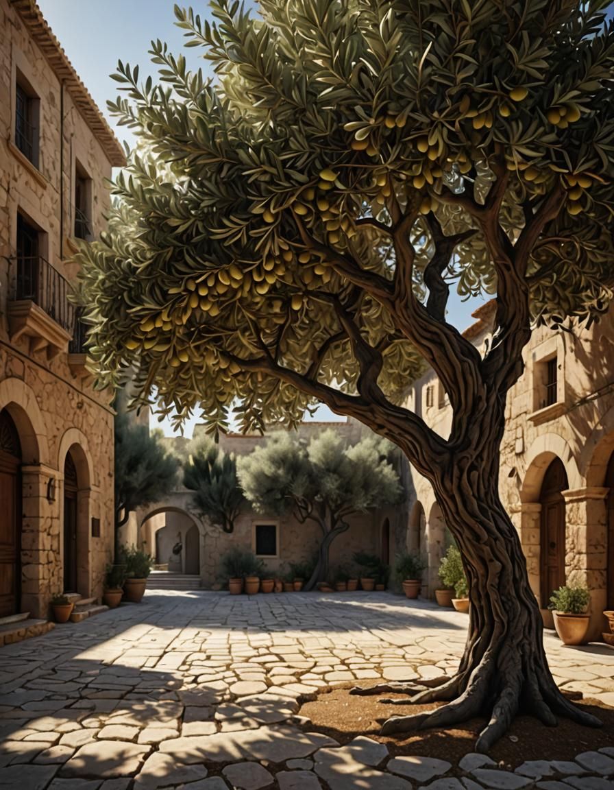 Photorealistic Mediterranean Olive Tree with Dynamic Lightin...