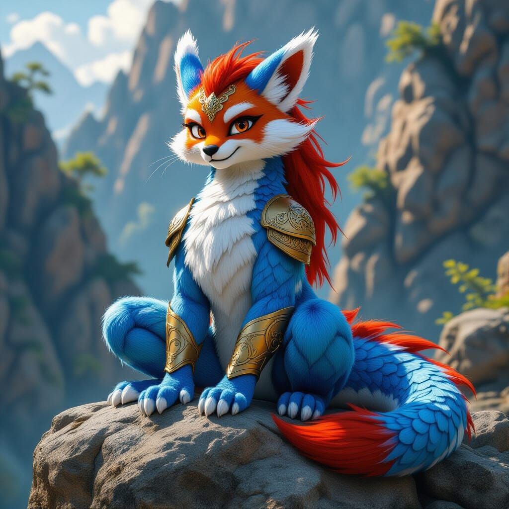 Majestic Mobian Dragoness with Blue and White Scales