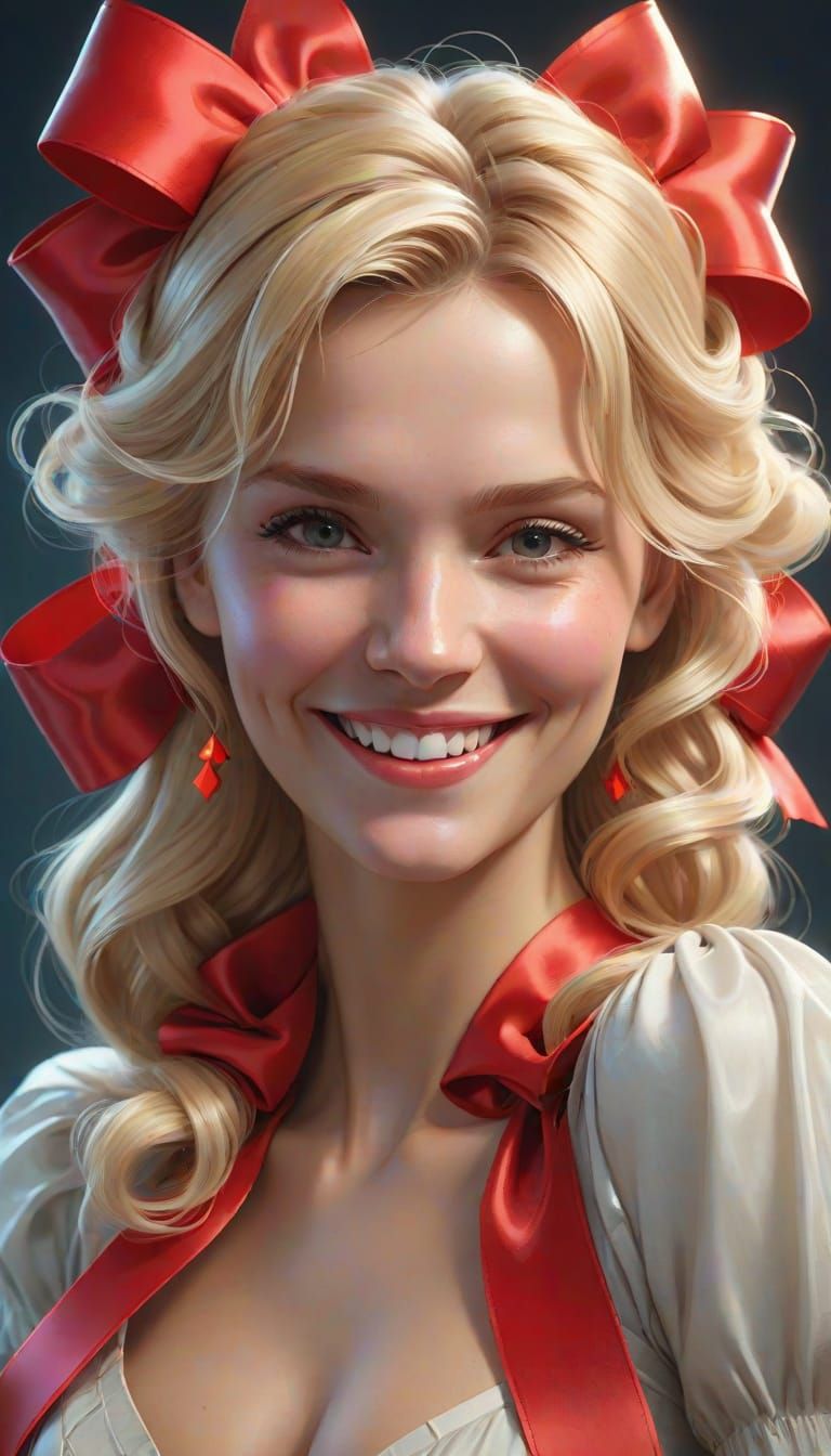 Blonde Woman with Red Bow in Artgerm Style