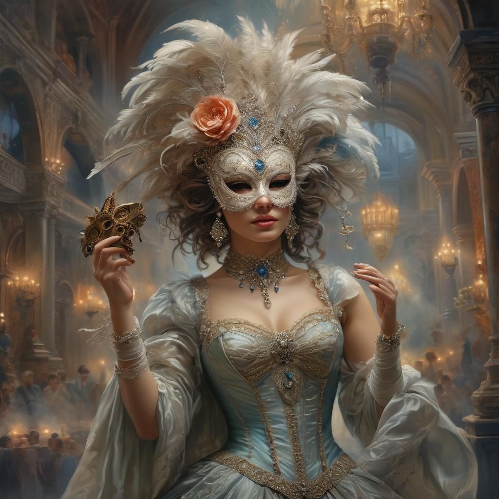 Mysterious Woman at Venetian Masquerade Ball